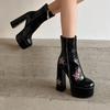 Plus Size Shiny Patent Leather Inlaid with Five-Star Sequin Cloth Super High Platform Women's Short Boots Side Zipper Sweet Boot