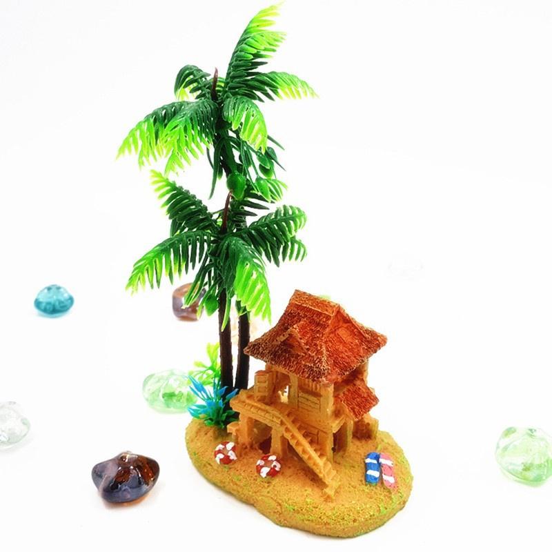 Polyresin Aquariums Fish Tank Ornaments Simulation Coconut Tree Castle Aquarium Ornaments Aquario