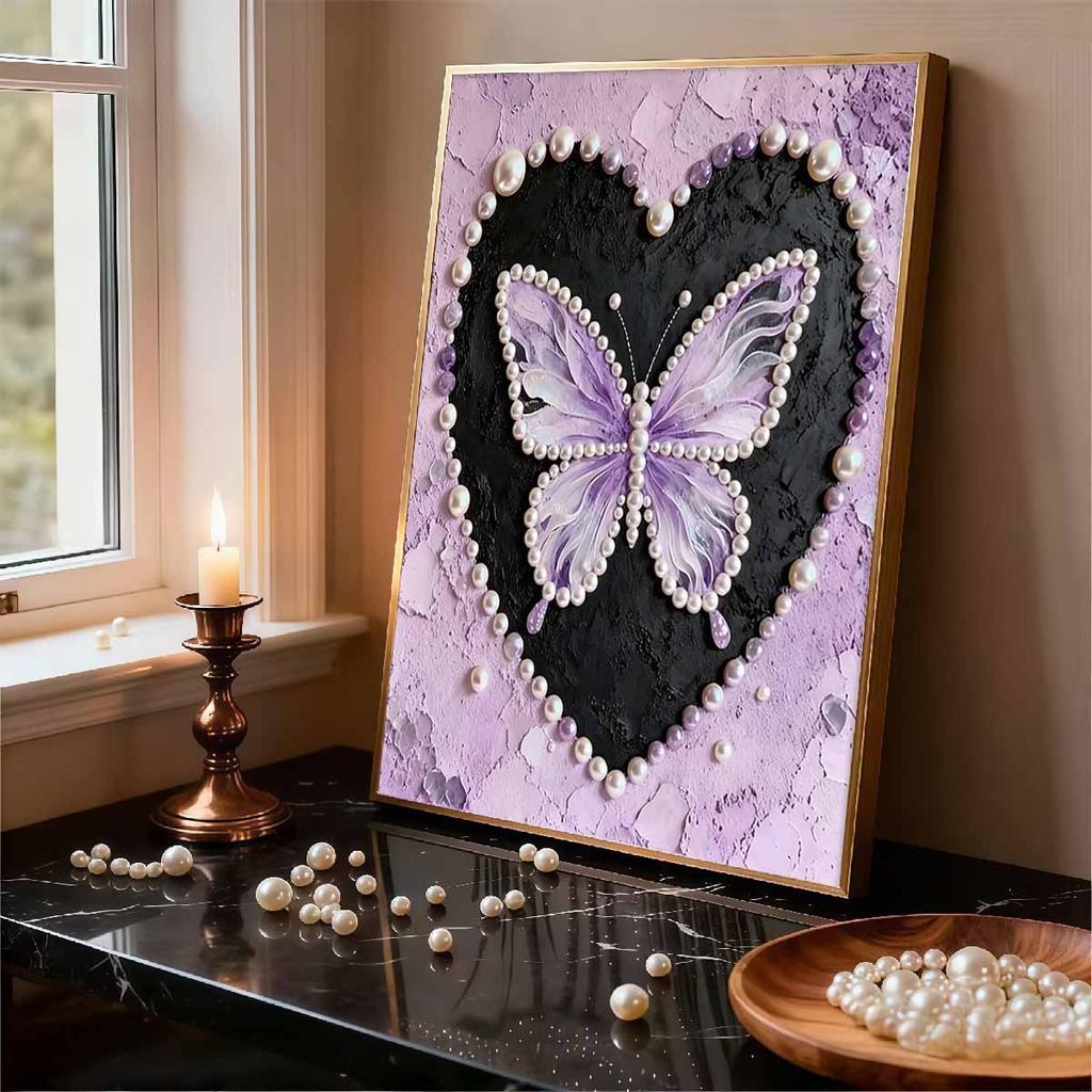 Crystal Pearl Painting 5D DIY Frame Decoration Painting Loving Butterfly Home Wall Decoration Transparent Pearl Gemstone Painting Picture Art Crafts