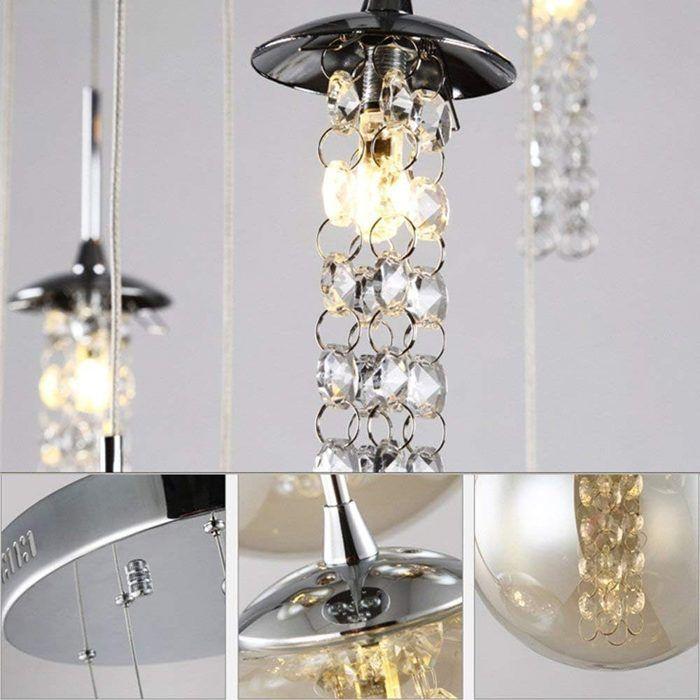 Lustre suspension - NETTLIFE - 10 lampes - abat-jours verre ambre - hauteur réglable - métal 41x41x200 cm