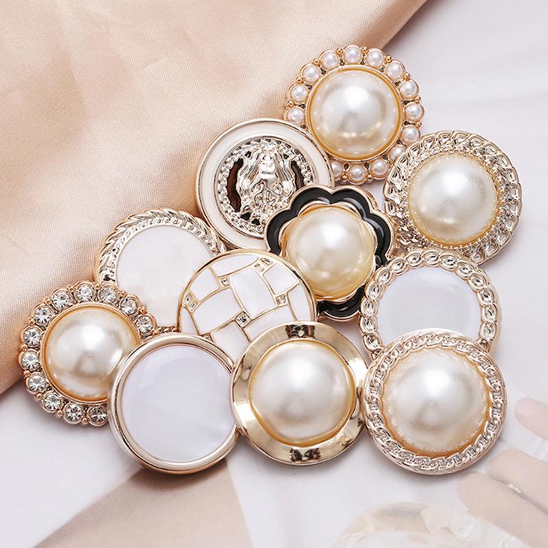 10 Stück 18/21/25mm Blume Perle Gold Kunststoff Schaft Knöpfe für Damen Bekleidung Jacke Pullover Nähzubehör Scrapbooking