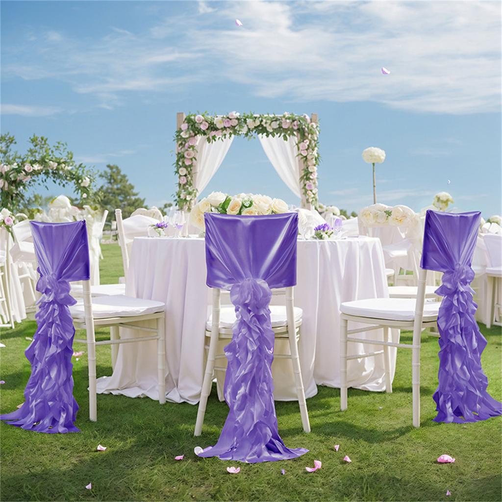 Luxurious Satin Wedding Chair Slipcovers Chiffon Covers with Ruffles for Banquets and Special Occasions