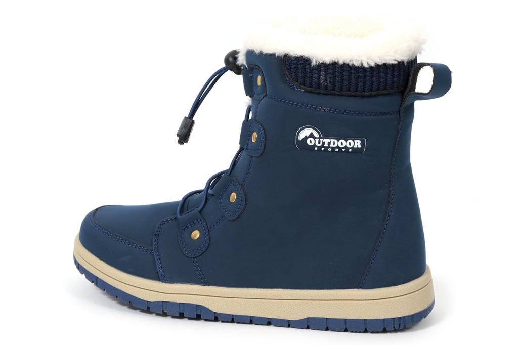 Akiriko Women's Short Snow Boots, All-Weather, 4-Hour Waterproof, Boa Cuff, Elastic Laces, Grip Sole, Navy, Size 22cm