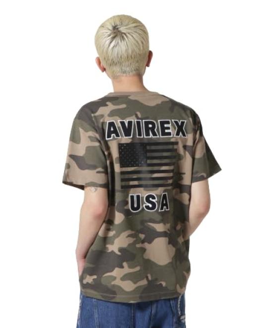 

Футболка Avirex з коротким рукавом, з круглим вирізом, у зірково-смугастому стилі, розмір L, колір оливковий, 311, камуфляж, 783-7134086
