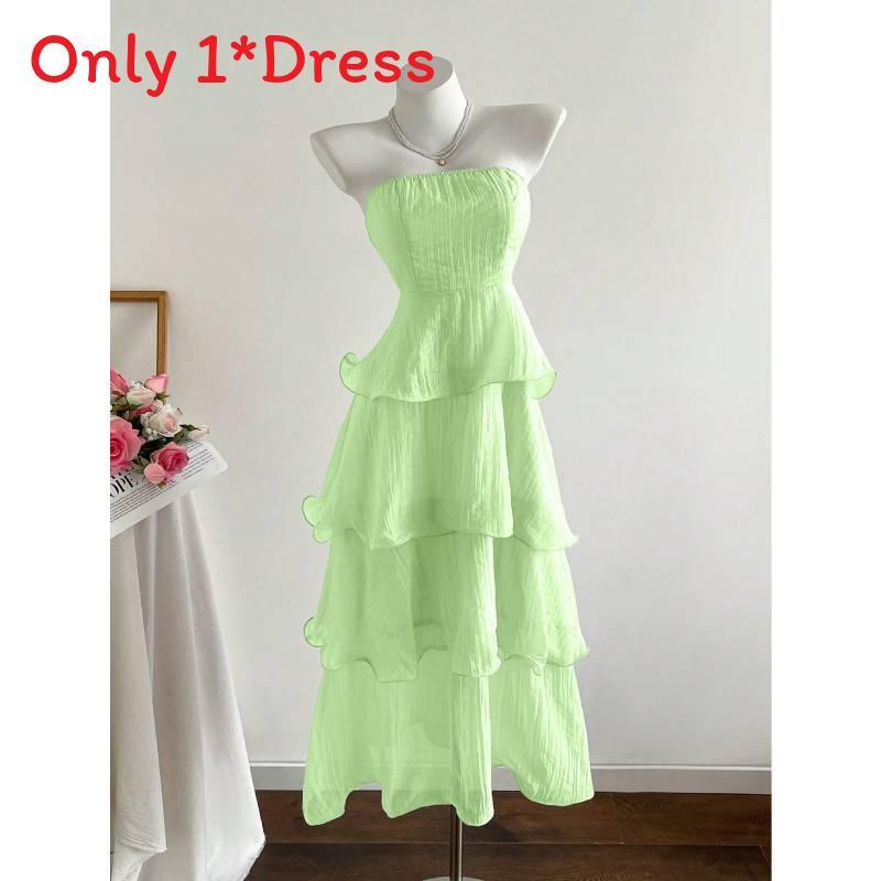 Summer Knit Dress With Ruffled Hem And High Waist For Women