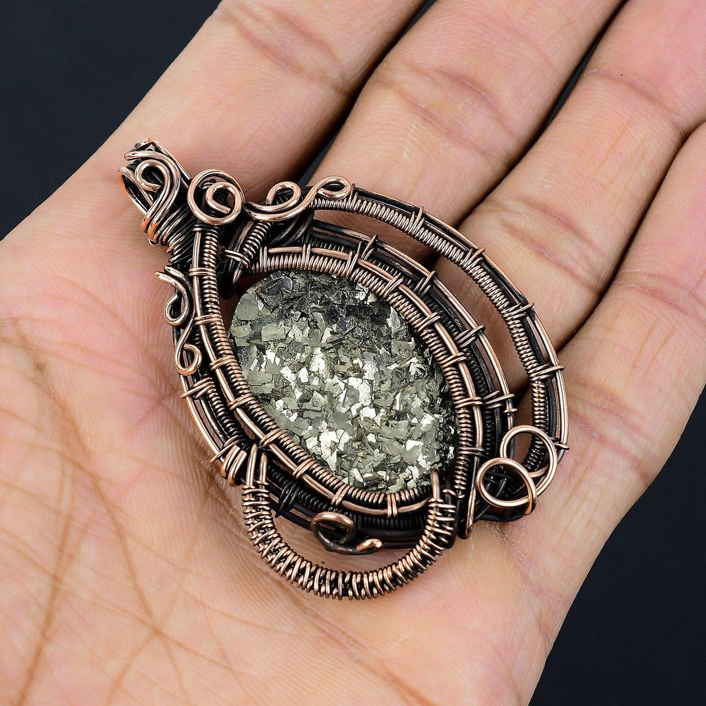Titanium Druzy Pendant, 999 Copper Wire Wrapped Gemstone Jewelry, Handmade Pendant, For Mother Day