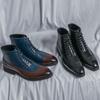 Fashion Men Short Boots Blue Fashion Handmade Men Ankle Boots Lace-up Square Toe Mixed Colors  Botas Cuturno Masculinas