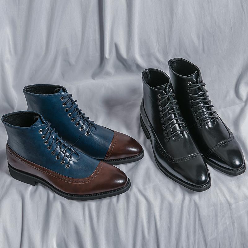 Fashion Men Short Boots Blue Fashion Handmade Men Ankle Boots Lace-up Square Toe Mixed Colors  Botas Cuturno Masculinas