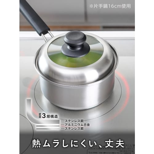 Wahei Freiz 24cm Stainless Steel Double-Handled Pot with Lid, Gas and Induction Compatible, Thick Bottom, Roser RB-2318