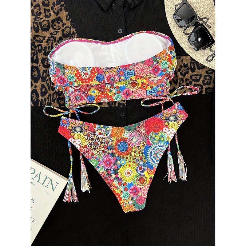 Sexy Blumenprint Quaste Rüschen Bikini Damen Bademode Damen Badeanzug Zweiteiliges Bikini-Set Badesachen Badeanzug Schwimm