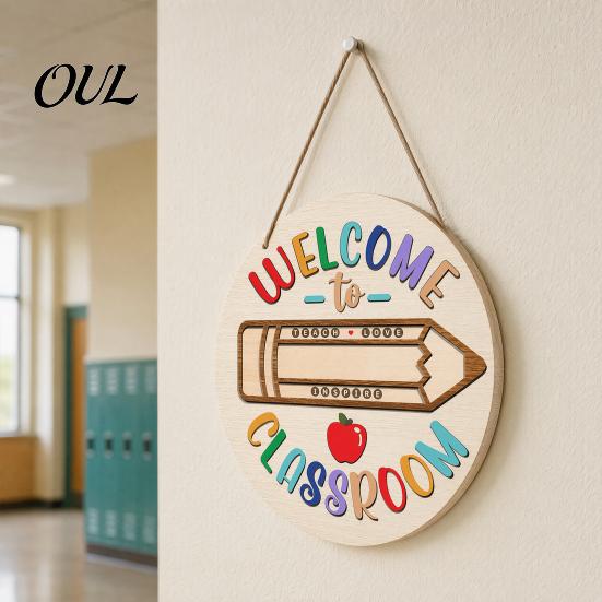 Classroom Decor Sign Wooden Welcome for Door, to Our Round Door Hanging Hanger, Front Sign, Back School Preschool Decoration