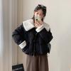 Winter 2025 new Korean lambswool patchwork warm cotton jacket women's short thickened lapel cotton jacket