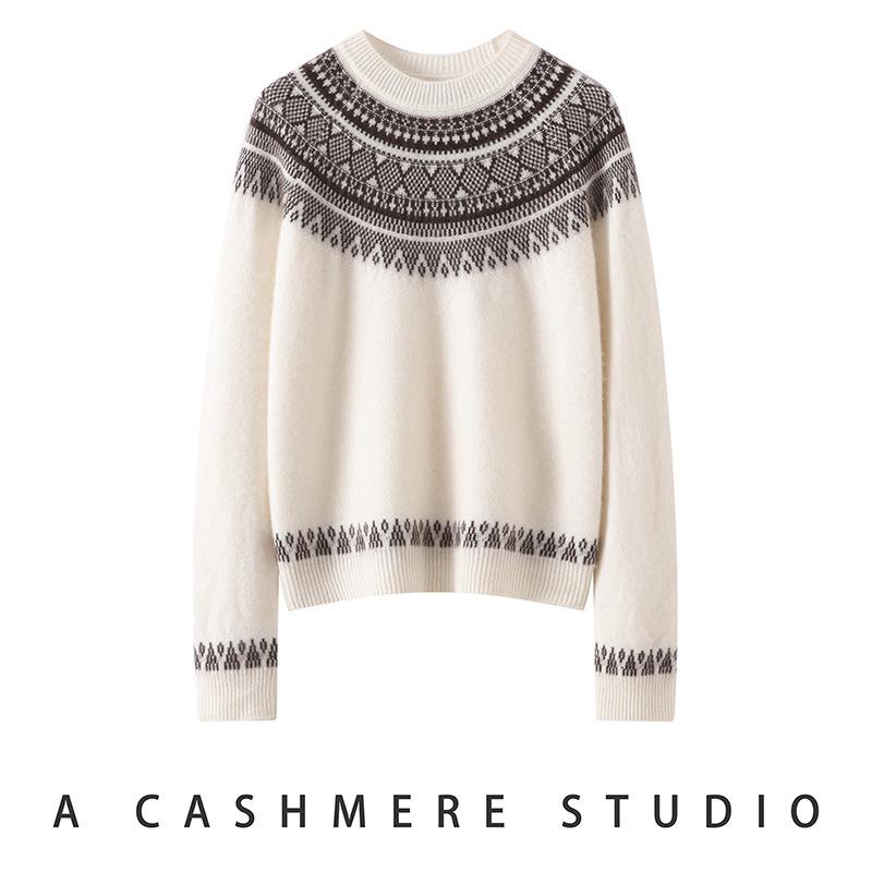 Lekasha Unisex Cashmere Fair Isle Jacquard Pullover for Autumn/Winter