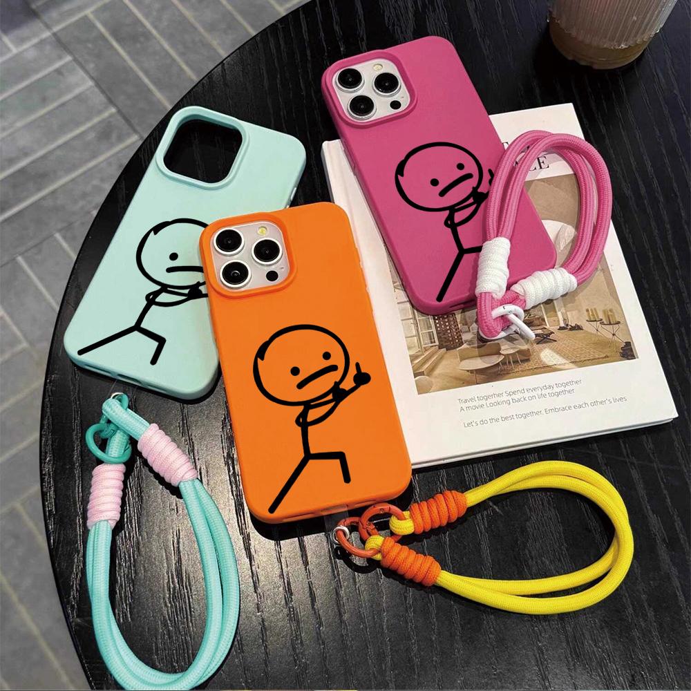 Wacky Stickman Strap Rope Phone Case For iPhone 17 16 15 14 13 12 Pro Max 16 15 14 Plus 17 16 15 Pro 17Air Silicone Matte Cover