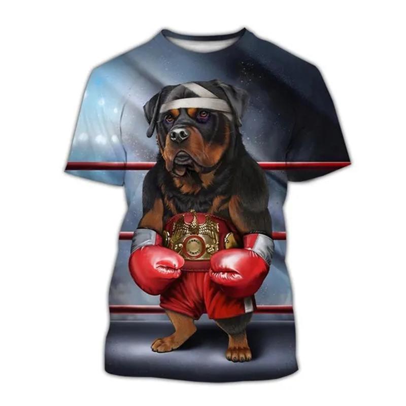 Tricou cu imprimeu 3D pentru câini de box cu animale de vară pentru bărbați, femei, îmbrăcăminte de modă, cu mânecă scurtă, cu gâtul în formă de O, tricou supradimensionat, topuri pentru bărbați