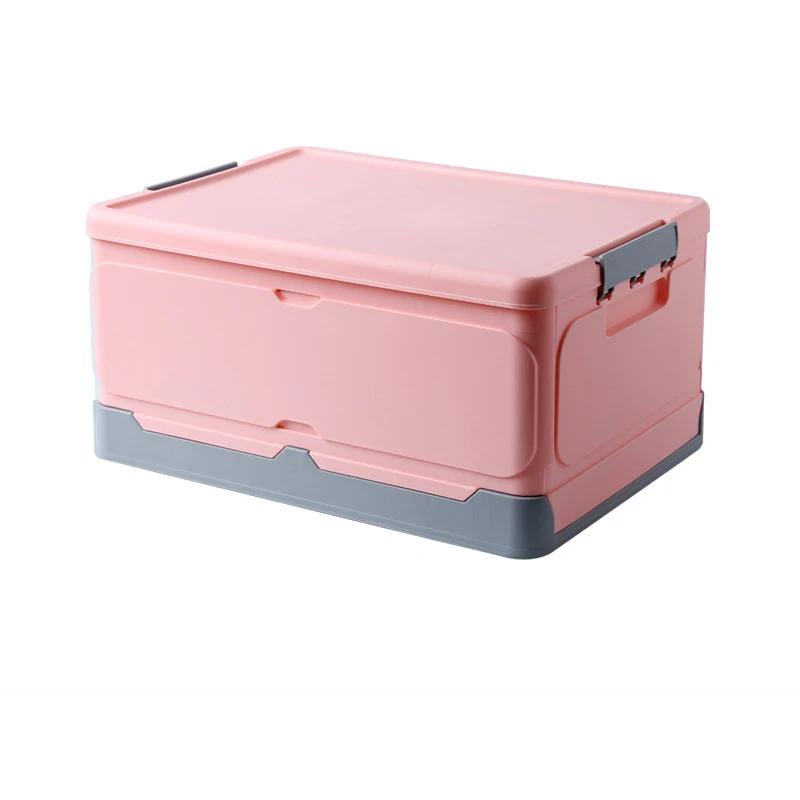 Cutie de depozitare portabilă pliabilă din plastic cu capac, pentru dormitor, diverse articole de uz casnic, haine, cărți, organizator, container auto, stivuibil