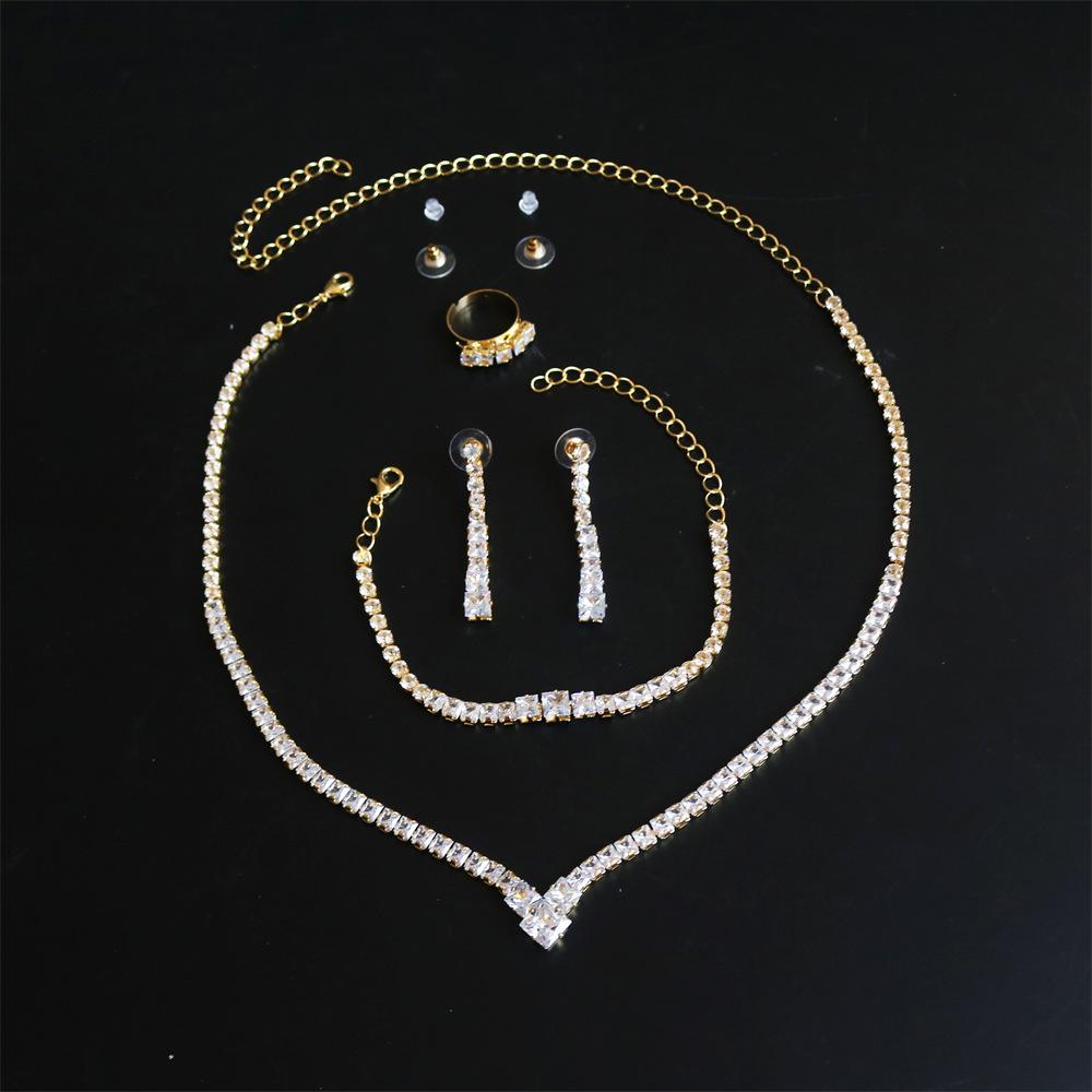 

Jewelry Water Drop Zircon Neck Chain Jewelry Set Clothing Versatile Temperament Bundle Necklace золотой