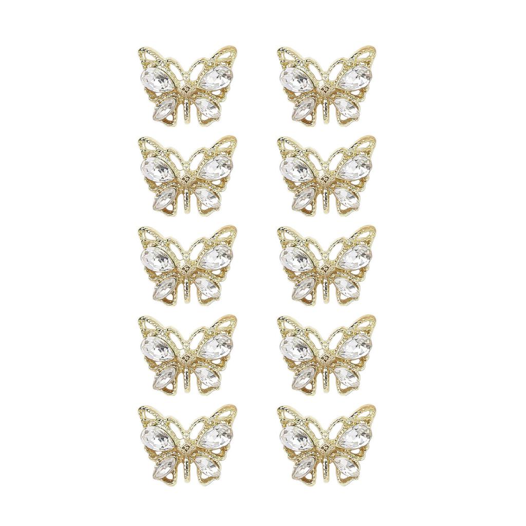 10Pcs Shiny Alloy Butterfly Nail Charms Metal Butterfly Nail Gems Nail Rhinestone 3D Gold Silver Nail Charm Nail Jewelry