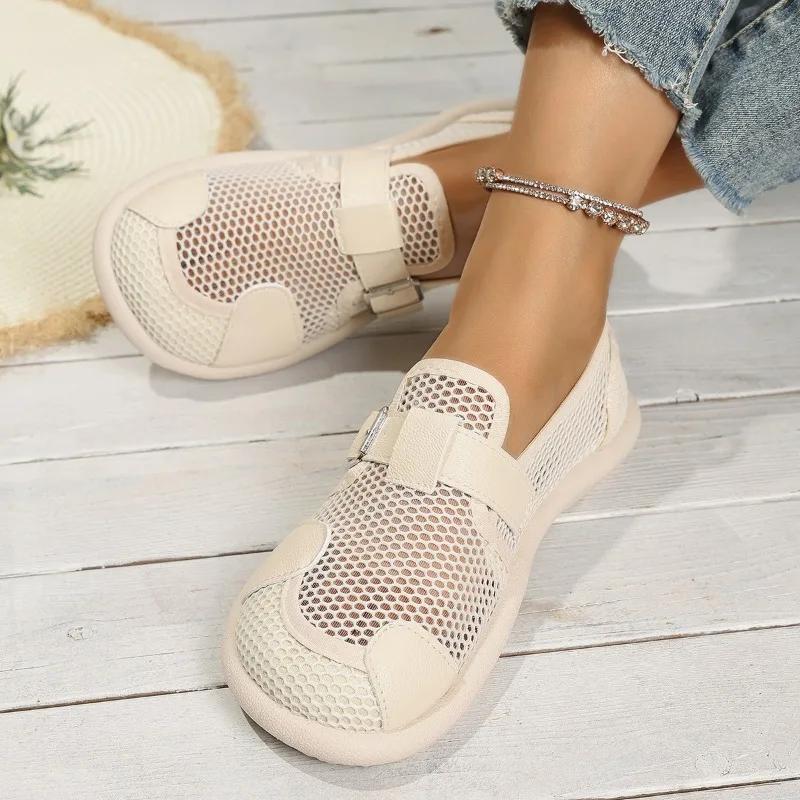 Fashion Ladies Shoes 2025 Hot Sale Belt Buckle Women's Flats Fashion Round Toe Casual Mesh Light ComfortableHigh Quality Flat Low Heels