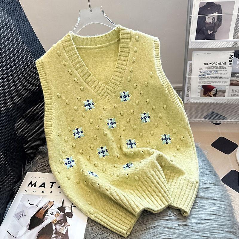 

Осень-зима женский корейский свободный свитер с V-образным вырезом жилет винтажный пуловер женские трикотажные топы Femme 2XL