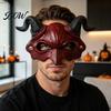 Half Face Devil Mask Demon Horn Mask, Halloween Head Cosplay Prop, Masquerade Distressed Party Horror Costume Accessory, Carnival Trick or Treat Gift