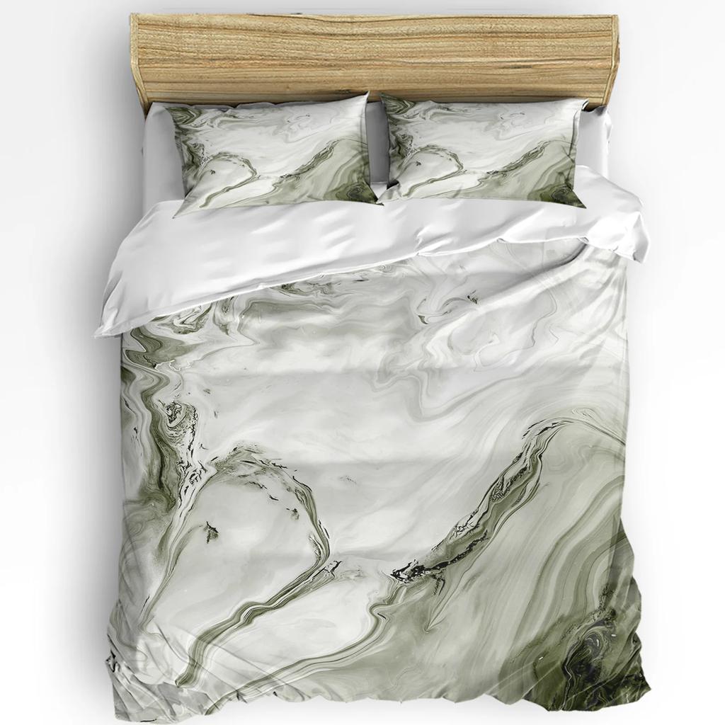 Marble Fluid Texture Blue Green 3Pcs Bedding Collection For Double Bed Home Textile Duvet Cover Quilt Cover Pillowcase