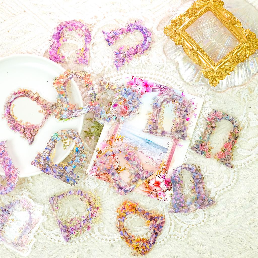 30 Sheets Of Bronzing Laser Pet Transparent Flower Arch Sticker High Value Hand Account Material Decorative Sticker