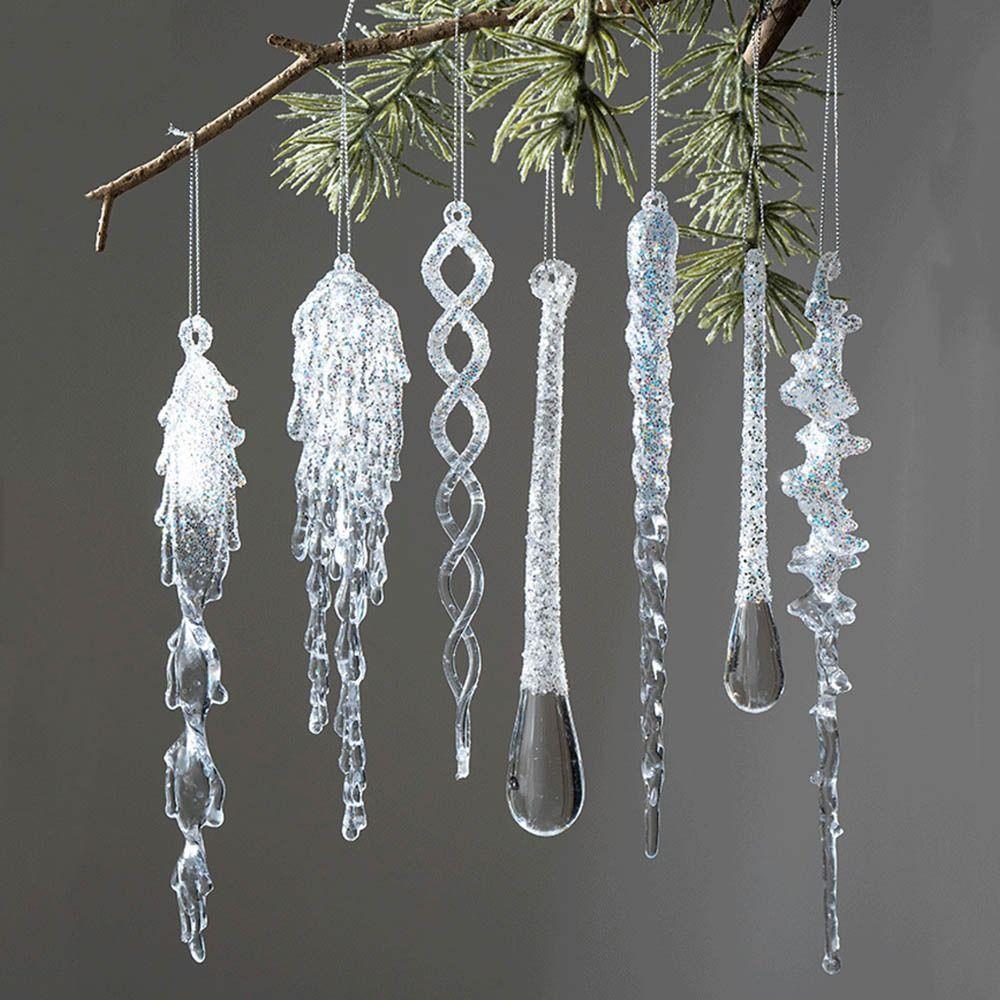New Crystal Clear Christmas Tree Ornaments Glitter Hanging Party Holiday Decor Transparent Acrylic Icicle Decorations