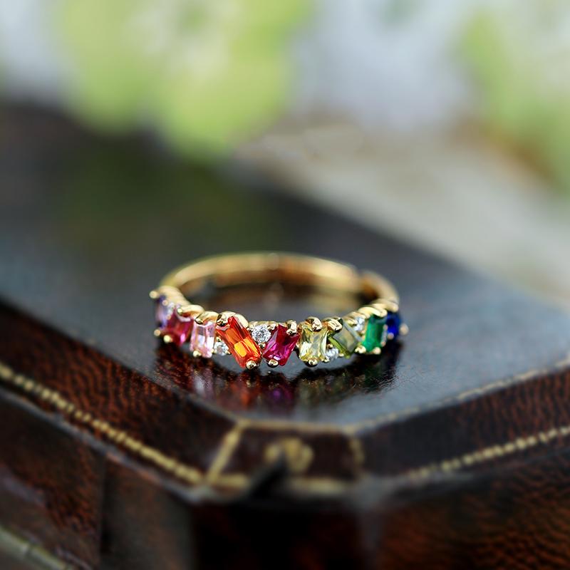 Original Design  Inlaid Rainbow Gemstone Series Rings For Women Adjustable Light Luxury Elegant Engagement High Jewelry
