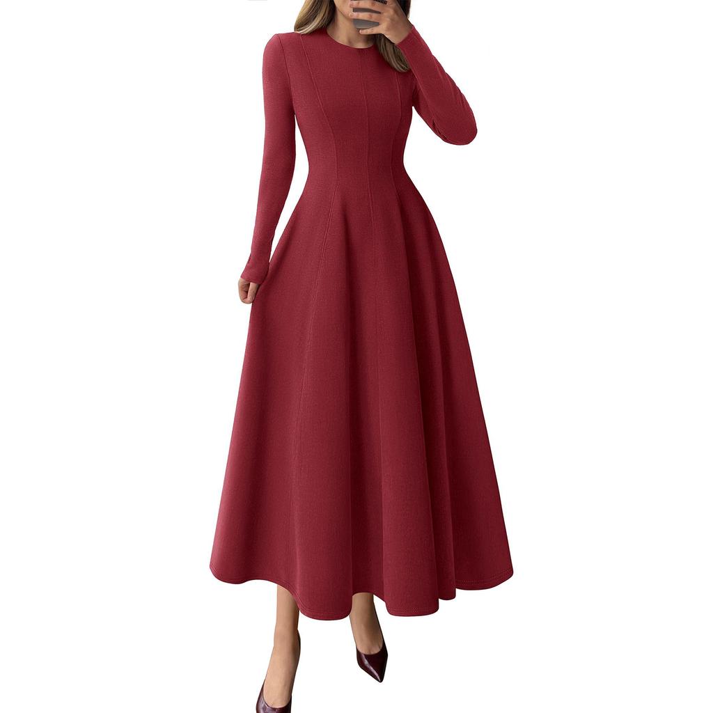 Mode Femme Décontracté A Ligne Élégant Modeste Robe d'Hiver de Fête Robe Midi Manches Longues