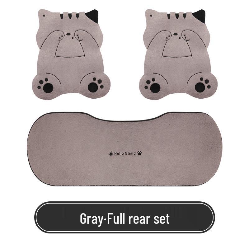 Universal Shy Cat Plush Winter Car Seat Cushion - Non-Shedding, Cartoon Design for Five Seats
