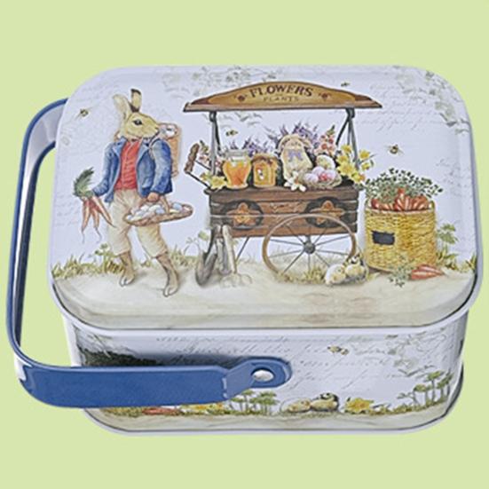 Candy Box Cartoon Rabbit Pattern Good Sealing with Handle Vintage Multi-functional Gift Giving Portable Easter Cookie Gift Tins for Holiday