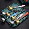 17cm Stainless Steel Round Spoon Cute Dessert Spoon Coffee Children's Golden Silver Spoon Dessert Spoons Kitchen Soup