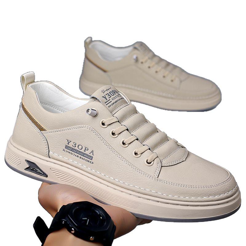 Мужские белые повседневные кеды из натуральной кожи - Мягкая подошва, дышащие, ретро-дизайн 40 чёрный