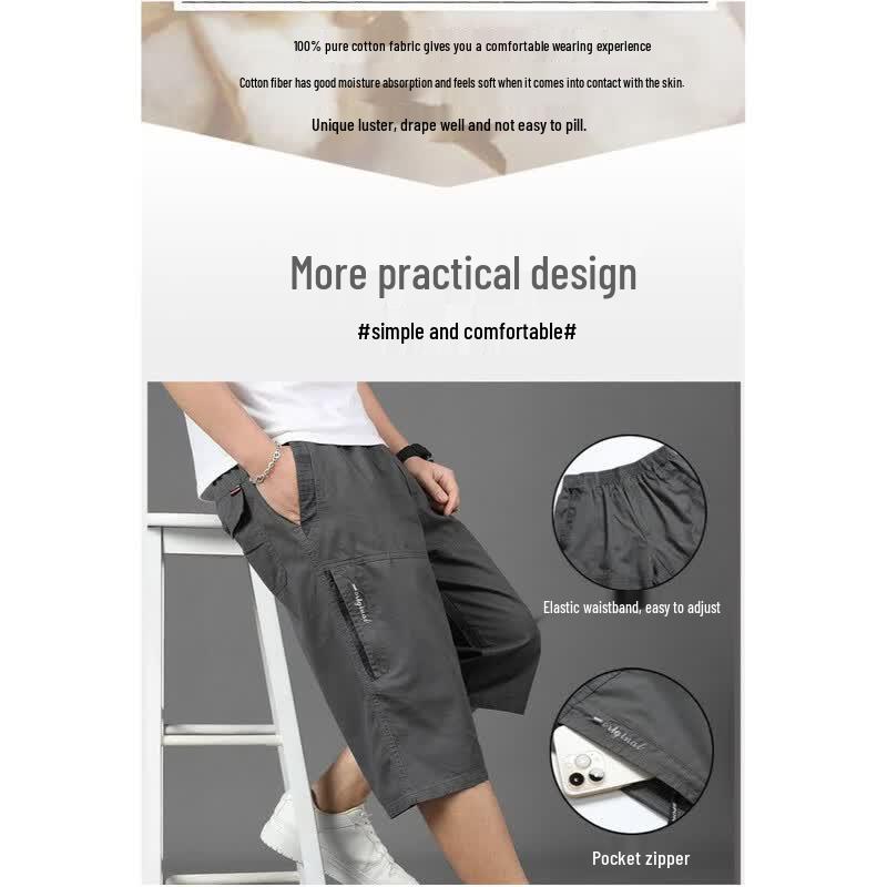 Yalu Men's Pure Cotton 3/4 Cargo Shorts