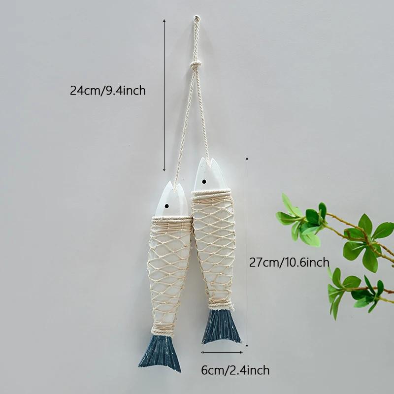 Nautical Wooden Fish Hanging Ornament Blue Beach Style Mediterranean Home Wall Art Pendant Room Decoration Home Decor