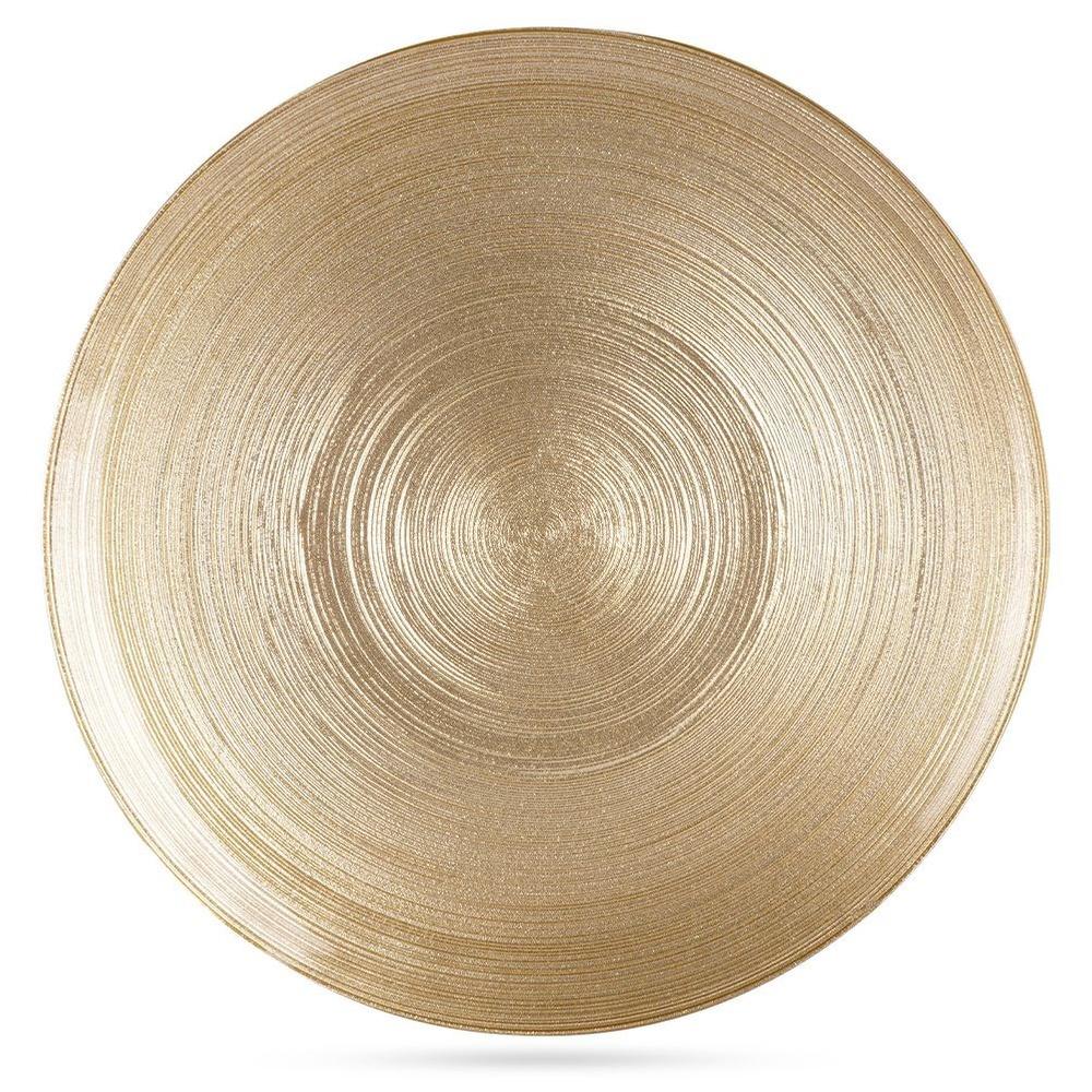 Piatto Piano in Vetro per Cena, Oro, 28 Cm