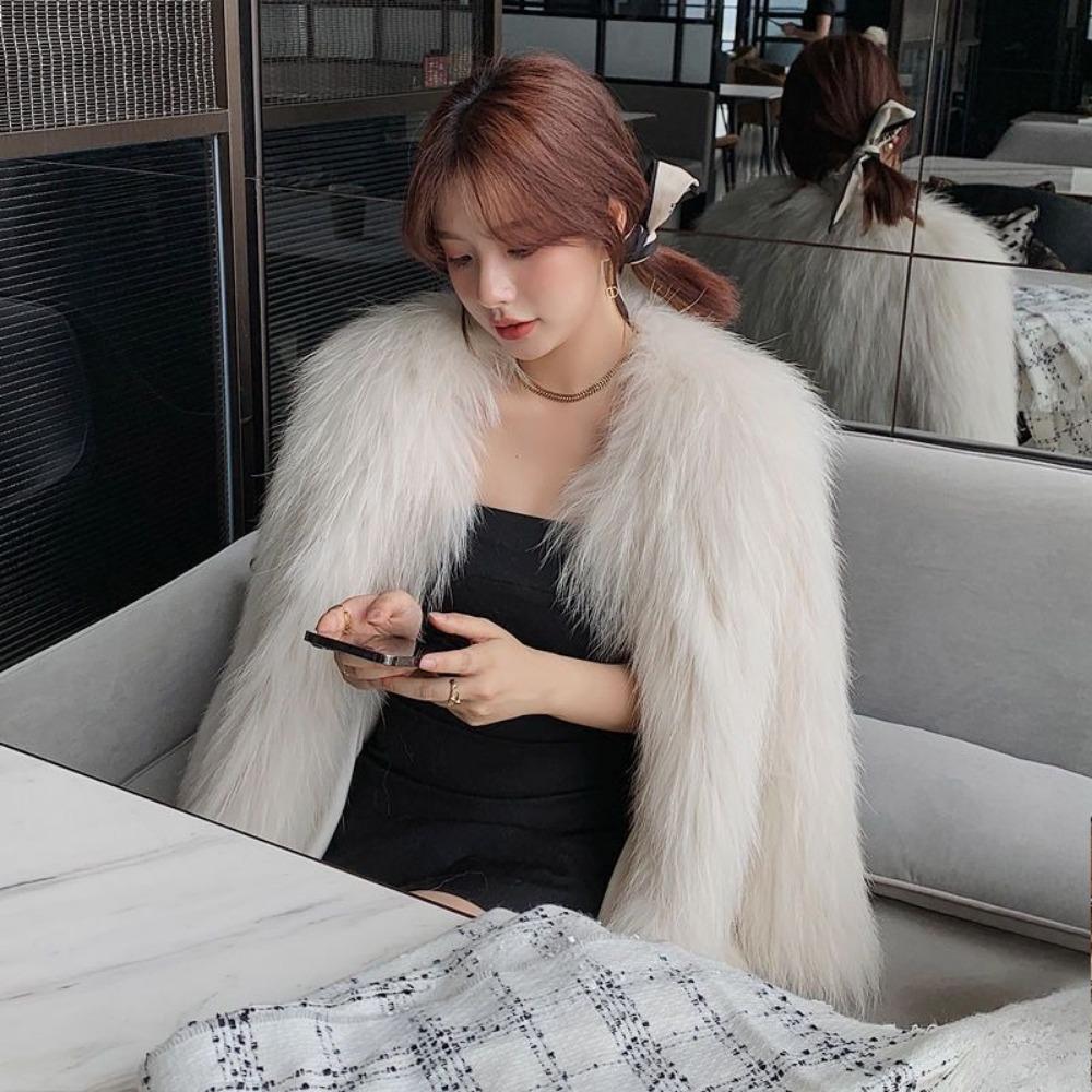 Internet Celebrity Fur Coat Female Whole Leather Real Raccoon Hair Woven Autumn and Winter Short Medium and Long Fur Female Winter Fur Integrated
