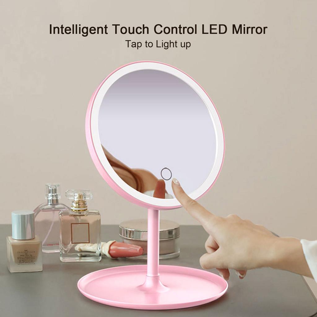 Rechargeable Round Makeup Mirror with L-ED Light Screen Switch Detachable Base Desk Makeup Mirror