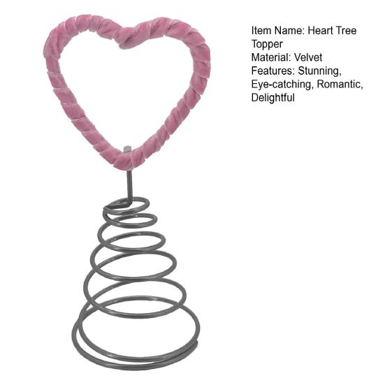Alla hjärtans dag Hjärtträd Topp Rosa Sammetshjärta Trädtopp Prydnad för Hem Bröllop Semesterfest Tillbehör