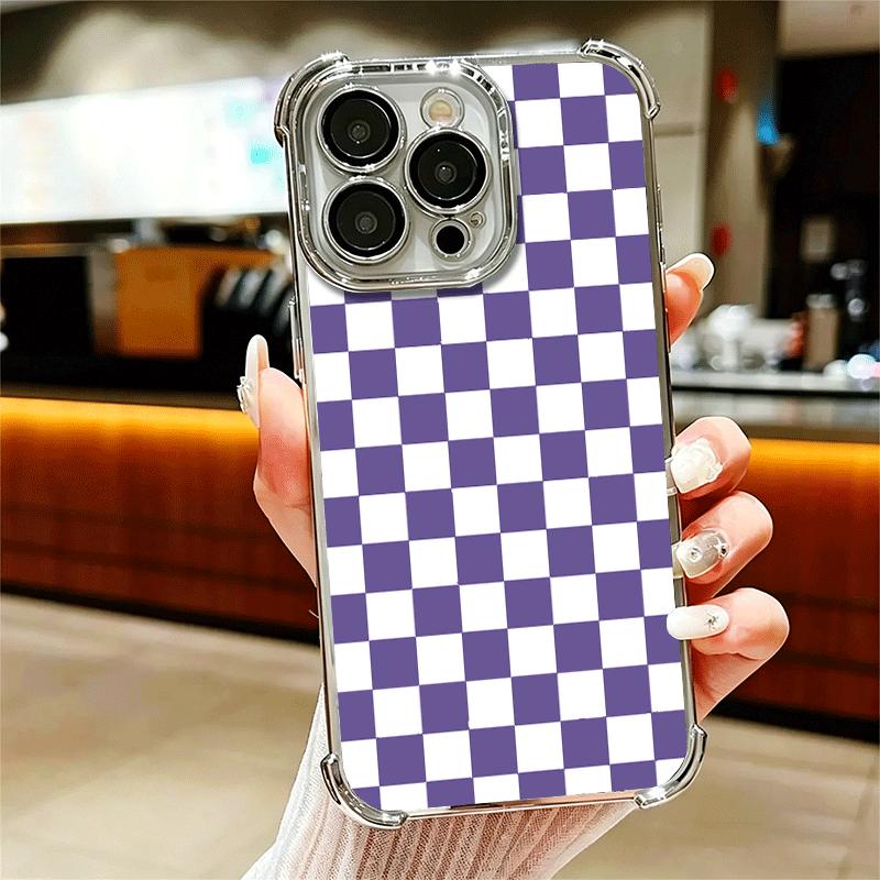 

Retro Classic Chess Board Grid Plating Phone Case For Iphone 16 17 Pro Max Air 16E 14 15 Plus 12 13 Mini Anti-Fall Airabag Cover iPhone 14 ProMax