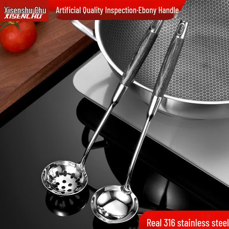 Xisen 316 Stainless Steel Soup Slotted Ladles with Ebony Wood Handle