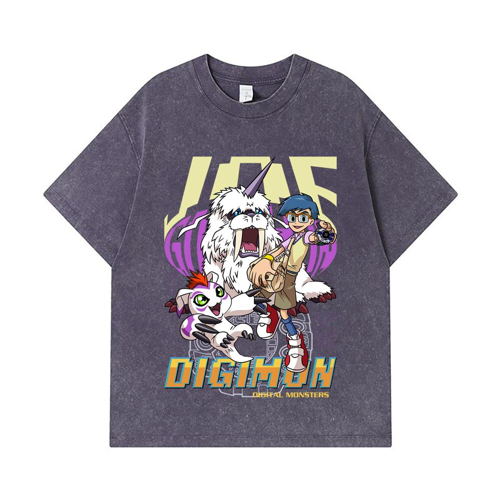 275 GSM Washed T-shirts 100% Cotton Digimon V4 Gomamon Print Unisex Heavy Cotton T Shirt
