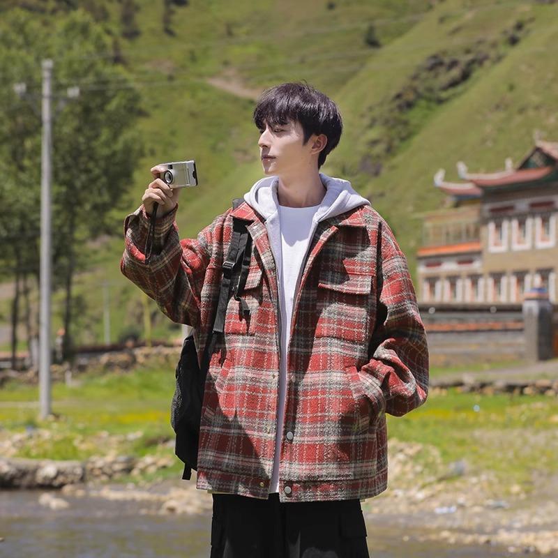

Мужская клетчатая куртка-обманка из двух частей на осень и зиму, новая повседневная куртка для красивого подростка 2XL