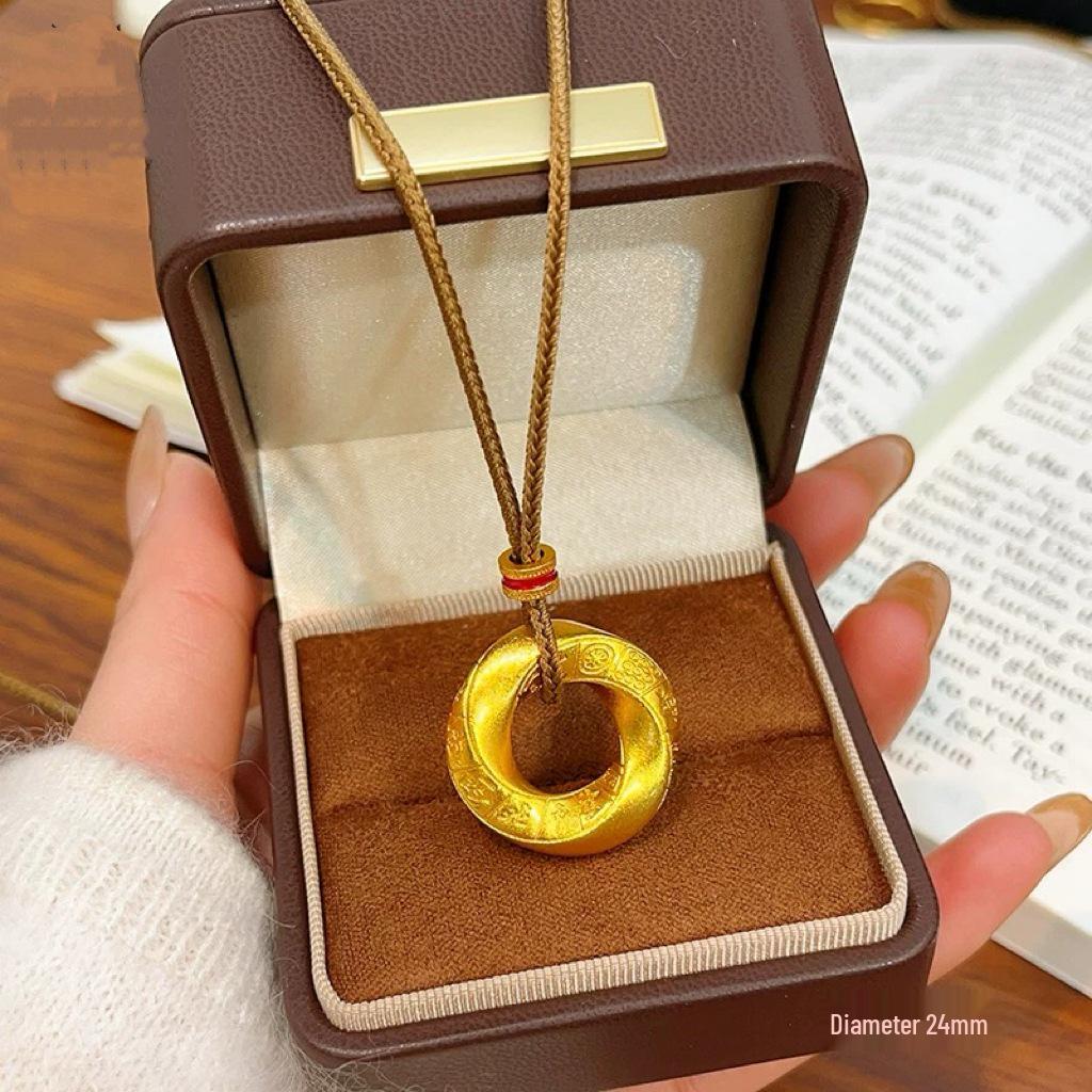 Gold Sand Eight Treasures Compass Pendant Necklace with Gourd Charm for Women