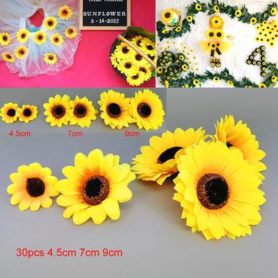 30pcs 4.5cm 7cm 9cm Mini Artificial Daisy Head Flower Silk Sunflower Head DIY Wreath Scrapbooking Gift Box Yellow