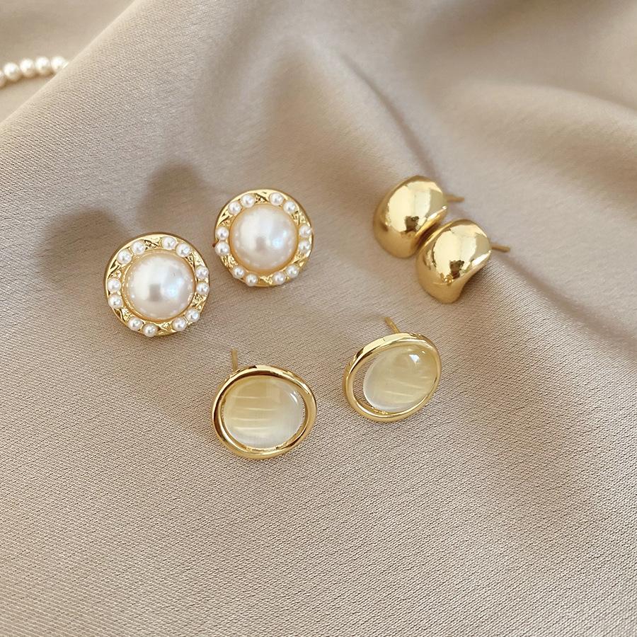 6/10/12 Pcs Simulated Pearl Round Square Stud Earrings Small French Elegant Daity Ear Studs for Women Daily Jewelry Sets F
