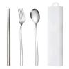KXLCGYK 4-Piece Cutlery Set (Spoon, Chopsticks, Fork) with Storage Case, Made of 18-8 Stainless Steel, Portable and Durable, Perfect for Lunchboxes, C