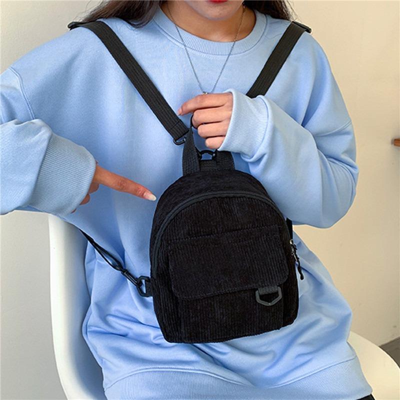 Women Fashion Travel Small Casual Daypacks Lightweight Simple Corduroy Double Shoulder Bag School Backpacks