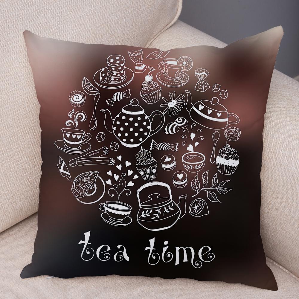 Coffee Time Cushion Cover Colorful Stacked Cup Design Polyester Bedroom Decor Throw Pillow Case